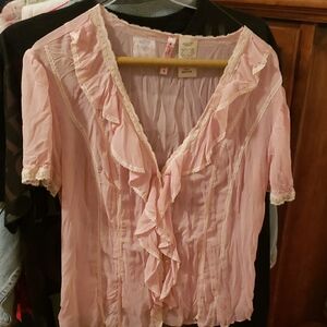 Heart Soul Pink Ruffled Buttoned Blouse